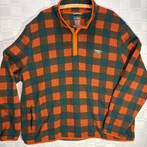 3XL L.L. Bean Orange and Teal Checkered Fleece